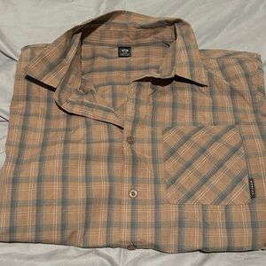 Oakley, Button-Up Shirt, Size L/G, Tan & Blue/White stripes